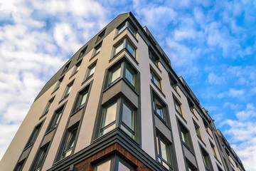 Sharp corner building architecture facade in Gdansk, Poland