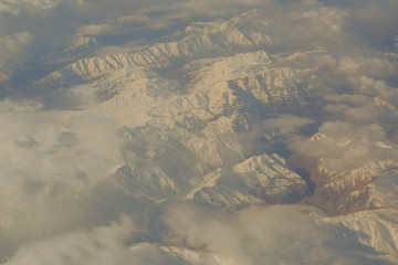 Beautiful snow-capped mountains from a bird's eye view. Zagros Mountains. Iran