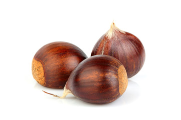 Hippocastanum.Chestnuts isolated.