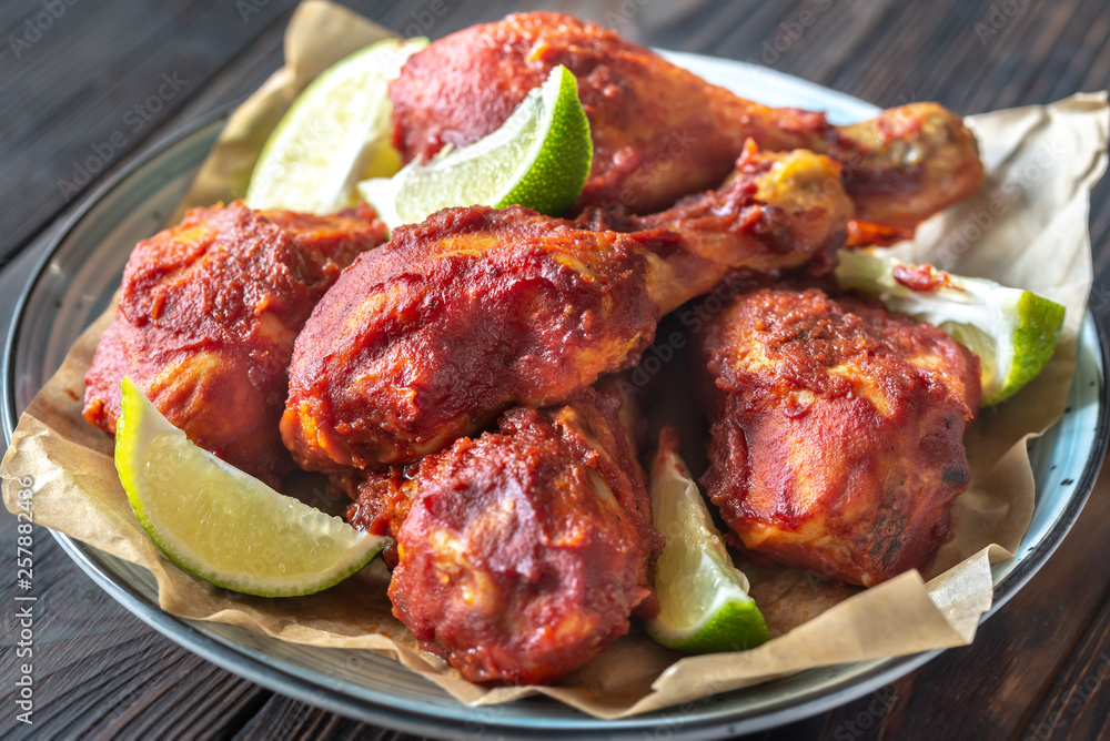 Sticker Chicken drumsticks in barbecue sauce