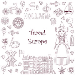 Holland Netherlands Europe symbols set