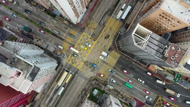 Top view of Hong Kong traffic intersection