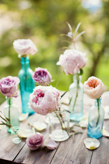 flowers in vintage bottles