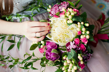 bright bouquet with protea