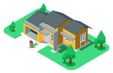 isometric luxury home with car parking, vector illustration - Vector