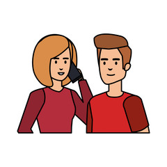 Fototapeta premium young couple with smartphone avatars characters