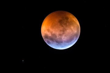 Blood moon, eclipse seen from, La Pampa,January 21, 2019   Argentina