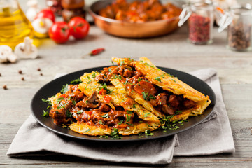 Hungarian potato pancake with goulash