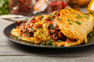 Hungarian potato pancake with goulash