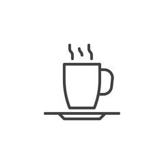 Hot coffee cup line icon. linear style sign for mobile concept and web design. Tea cup with saucer and steam outline vector icon. Symbol, logo illustration. Pixel perfect vector graphics