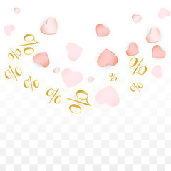 Vector Percentage Sign and Hearts Confetti on Transparent Background. Percent Sale Background. Business, Economics, Finance Print. Discount Illustration. Promotion poster.
