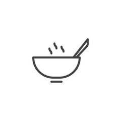 Soup plate line icon. linear style sign for mobile concept and web design. Hot soup bowl and spoon outline vector icon. Symbol, logo illustration. Pixel perfect vector graphics