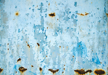 Old blue rusty wall, grungy background or texture