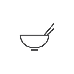 Noodles bowl line icon. linear style sign for mobile concept and web design. Asian soup bowl with chopsticks outline vector icon. Chinese food symbol, logo illustration. Pixel perfect vector graphics
