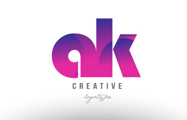 pink gradient ak a k alphabet letter logo combination icon design