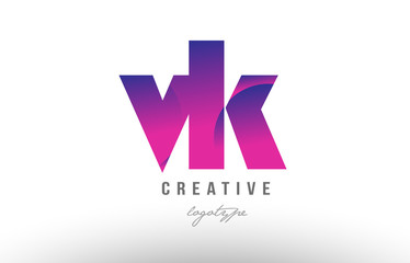 pink gradient vk v k alphabet letter logo combination icon design