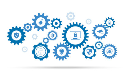 Desktop computer and lock on screen icon. From cyber security set