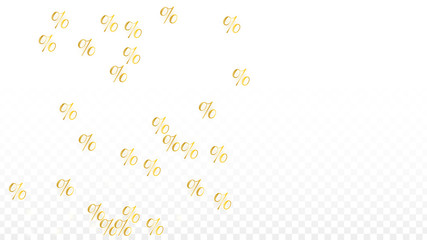 Luxury Vector Gold Percentage Sign Confetti on Transparent. Percent Sale Background. Business, Economics Print. Discount Illustration. Promotion Poster. Black Friday Banner. Special offer Template.
