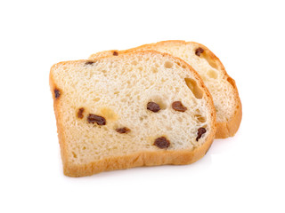 sliced bread with raisin on white background