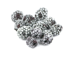 frozen blackberries isolated on white background