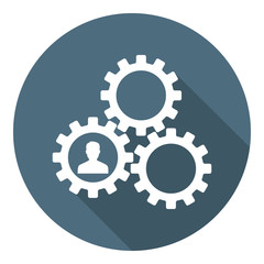 Human Resourse Managment Icon. Gears Showing Teamwork, Cooperation, Managment. Flat Style. Vector illustration for Your Design, Web.