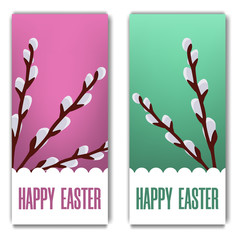 Easter Postcard. Greeting or Invitation with Willow Twigs. Template. Vector illustration for Your Design, Web, Print.