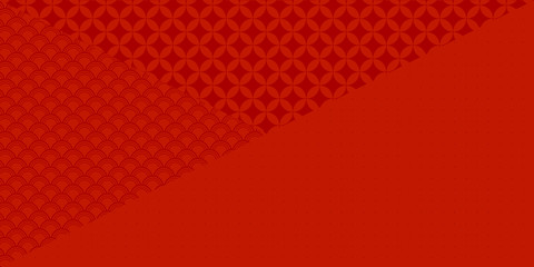 Chinese New Year red background with traditional eastern patterns. Vector illustration. Flat style design. Concept for holiday banner, decor element, greeting card.