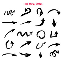 Grunge hand drawn arrow collection. Swoosh scribble sign set isolated on white background