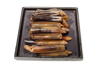 Razor clams isolated on white background.