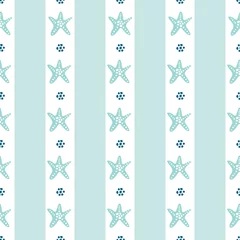 Wallpaper murals Sea Sea star seamless stripe pattern in turquoise, white and navy blue. Soft, pretty repeat design. Great for beach wedding invitations, coastal home decor, nautical textiles, summer fashion and swimwear.