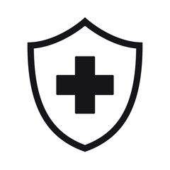 Immune system icon. Medical cross in the shield. Vector isolated.