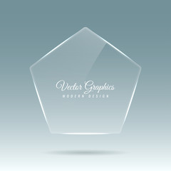 Pentagonal glass banner. Transparent billboard with highlights. Vector illustration.
