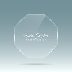 Octagonal glass banner. Transparent billboard with highlights. Vector illustration.