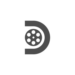 d letter with film roll logo icon vector