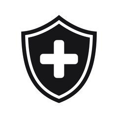 Fototapeta premium Immune system icon. Medical cross in the shield. Vector isolated.