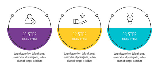 Modern line vector illustration. Infographic circles template with three elements, sectors, icons. Designed for business, presentations, web design, interface, workflow layout, diagrams with 3 steps