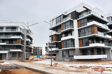 construction works of modern low-rise residential buildings. construction site at the house....