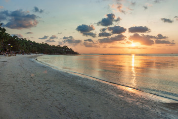 Landscape of paradise tropical island beach, sunset shot