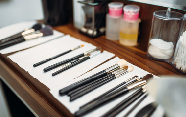 Cosmetic brushes for face skin care in makeup shop