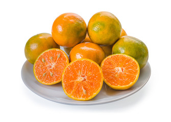 Closeup full and a half orange fruit on white background
