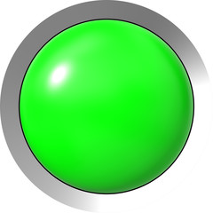 Web button 3d - green glossy realistic with metal frame