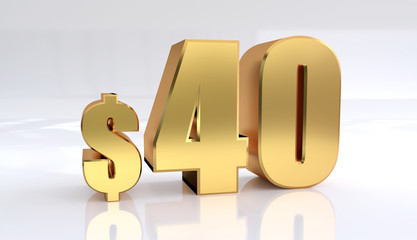 40 dollar price symbol. red text number 3d render with dollar sign on white background - Illustration