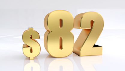 Obraz premium 82 dollar price symbol. red text number 3d render with dollar sign on white background - Illustration