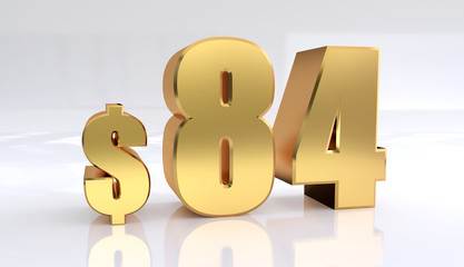 84 dollar price symbol. red text number 3d render with dollar sign on white background - Illustration