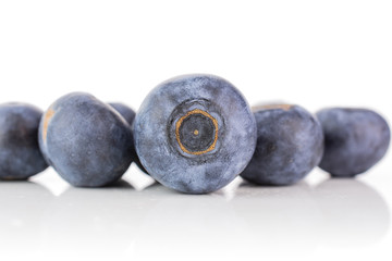 Lot of whole fresh sweet purple blueberry american isolated on white background