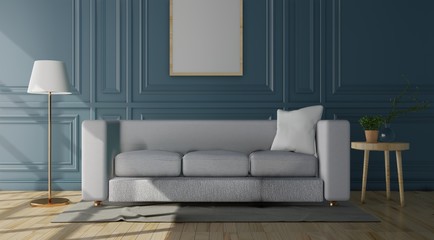 Modern living room interior with sofa and green plants,lamp,table on living coral color of the Year 2019,3d rendering.