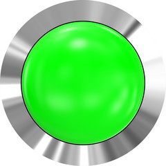 Web button 3d - green glossy realistic with metal frame