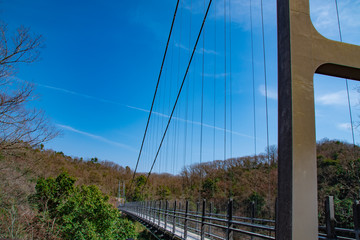 鬼の舌震　恋吊橋　The suspension bridge called "Koi-Tsuribashi" at Oni-no-Shitaburui Gorge in Okuizumo Town, Shimane pref. Japan