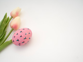 tulips and bright colored eggs. Easter day