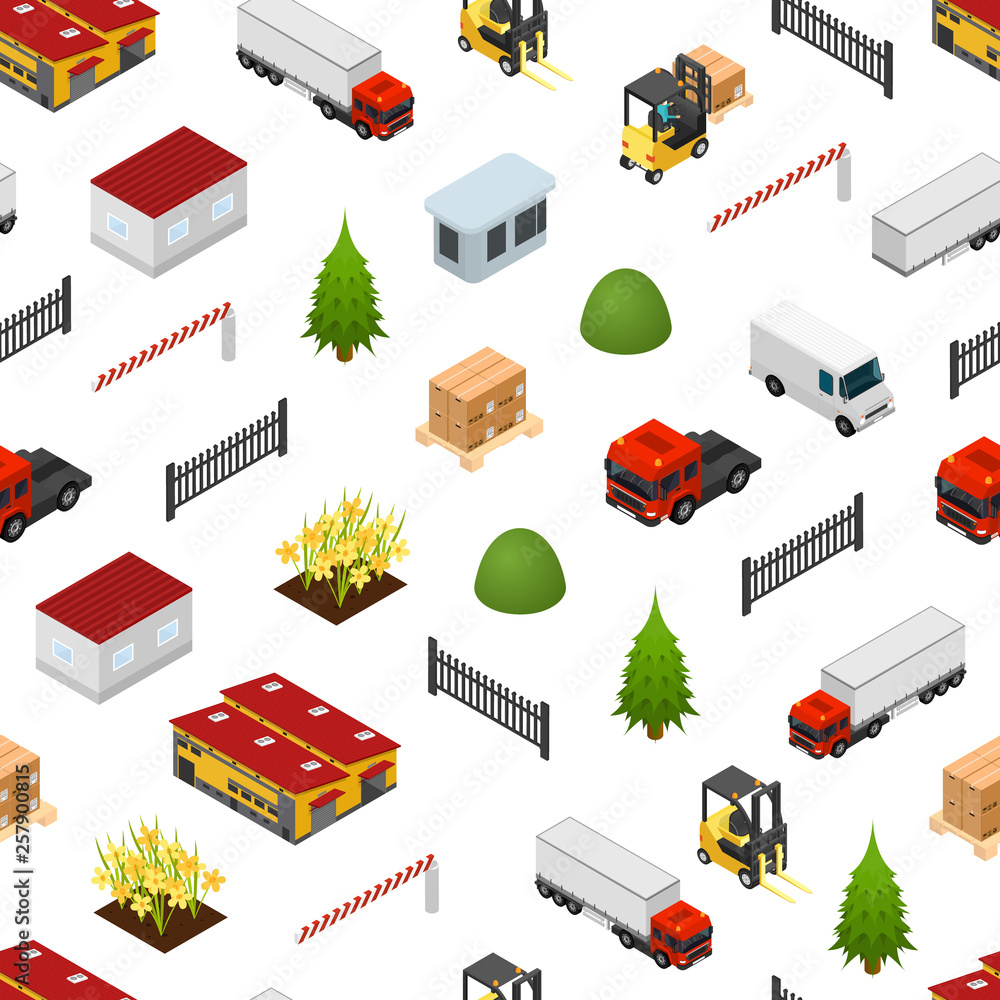 Aufkleber warehouse concept seamless pattern background 3d isometric view. vector